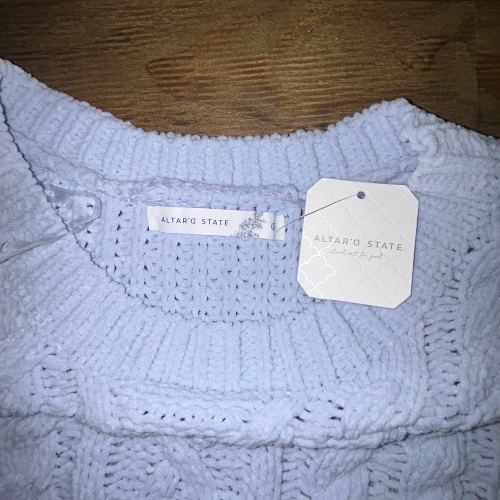 Altar'd State Light Blue Cable Knit Sweater Chenille Texture Lightweight Soft - Picture 7 of 10